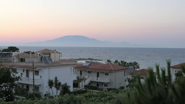 Cephalonia island seen from Zakyntos, view at sunset