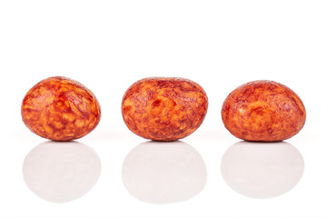 Obraz premium Group of three whole red rice japan assortment isolated on white background