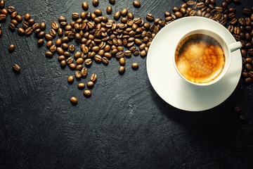 Cup of fresh made coffee served in cup