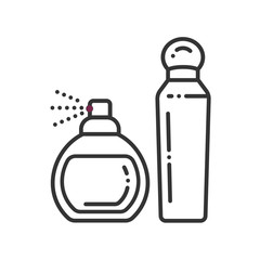 Perfume bottles black line icon. Fragrance sign. Feminine cosmetic product. Pictogram for web page, mobile app, promo. UI UX GUI design element.