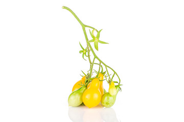 Group of six whole fresh yellow pear tomato isolated on white background