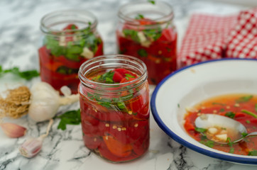 Pickle preparation for winter with roasted peppers