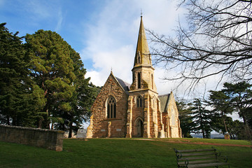 Fototapeta na wymiar An historic hillside place of worship in Ross. australia.