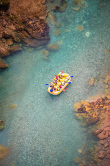 Rafting on the river Tara, Durmitor National Park, Montenegro. Top view - obrazy, fototapety, plakaty