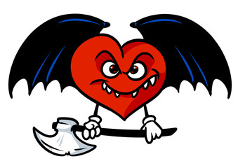 Love evil Red heart death threat kill ax black wings character cartoon illustration isolated image