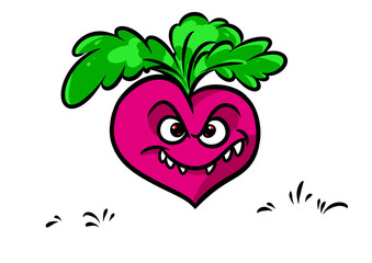 Red harmful radish negative emotions evil irony smile vegetable animal character cartoon illustration isolated image