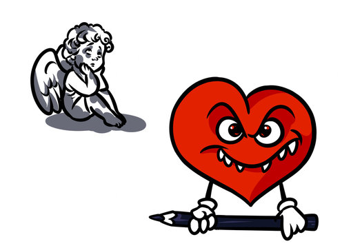 Love paint pencil little angel mud heart character cartoon illustration isolated image