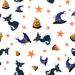 Fun halloween cats and pumpkins repeat pattern.