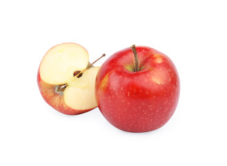 Ripe juicy red apples on white background