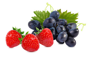 Strawberry and grapes isolated on white background