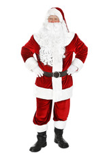 Happy authentic Santa Claus on white background