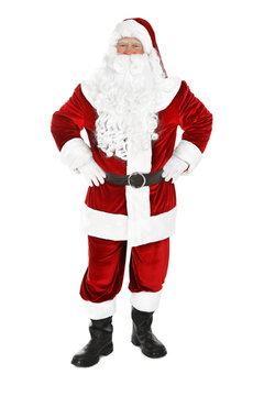 Happy authentic Santa Claus on white background