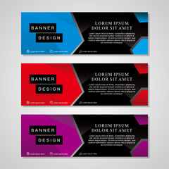Set of modern banner template design with black, blue, red and purple color suitable for web