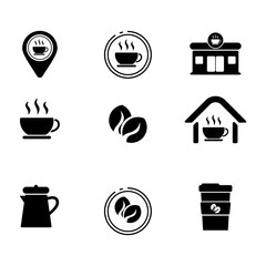 Set of cafe related icon with black and white color. Cafe related vector illustration with silhouette design 