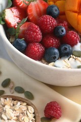 Healthy fruit breakfast bowl with assorted fruits