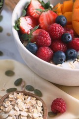 Healthy fruit breakfast bowl with assorted fruits