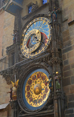 Prague, astronomical clock and calendar plate at the city hall