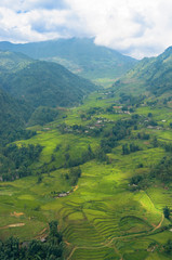 Fototapeta na wymiar Beautiful mountain valley landscape of rice terraces in Asia