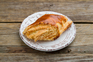 Oriental dessert Gata on old wooden table