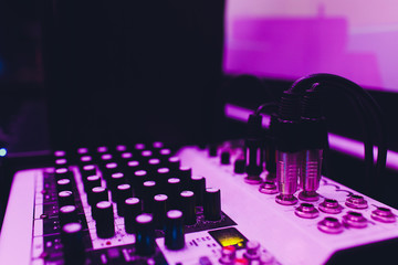 Mixing console for sound producer. Music. Sound. Sound controller. Director's remote.