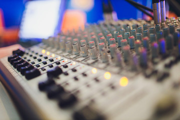 Obraz na płótnie Canvas Mixing console for sound producer. Music. Sound. Sound controller. Director's remote.