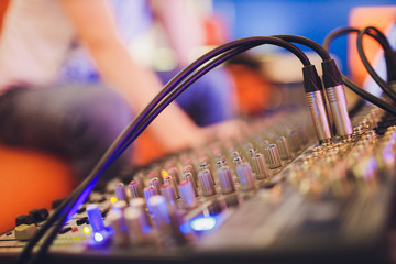 Mixing console for sound producer. Music. Sound. Sound controller. Director's remote.