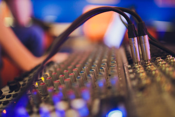 Mixing console for sound producer. Music. Sound. Sound controller. Director's remote.