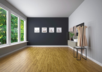 Architectural interior, bathroom with furniture, design, 3d illustration, rendering 3d