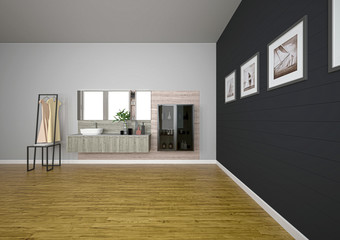 Architectural interior, bathroom with furniture, design, 3d illustration, rendering 3d