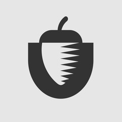 Letter U With Acorn Nut Symbol. Vector Logo Icon, Oak Seed Illustration - Vector