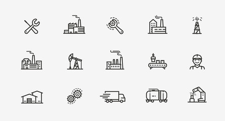 Industry icon set. Factory, manufacturing symbol. Vector illustration - obrazy, fototapety, plakaty