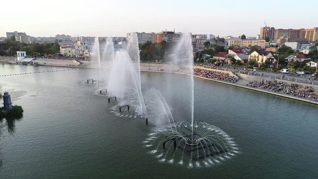 VINNITSA, UKRAINE -  June 16, 2019:  Water fountain, musical fountain.