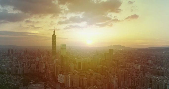 Aerial dawn shot of Taipei at dawn, Taiwan, Taiwan