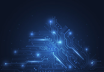 Abstract background with technology circuit board texture. Electronic motherboard illustration. Communication and engineering concept. Vector illustration