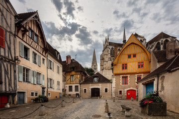 Fototapeta na wymiar Timbered houses in the city center of Auxerre, France