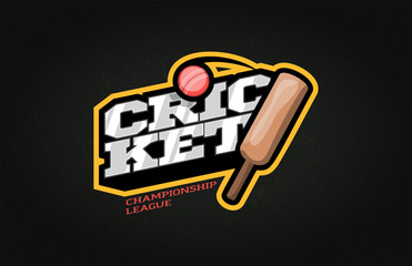 Modern professional Typography cricket sport super hero style vector emblem and template logo design with ball. Funny greetings for clothes, card, badge, icon, postcard, banner, tag, stickers, print