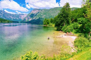 Scenery of Bohinj Lake in Slovenia