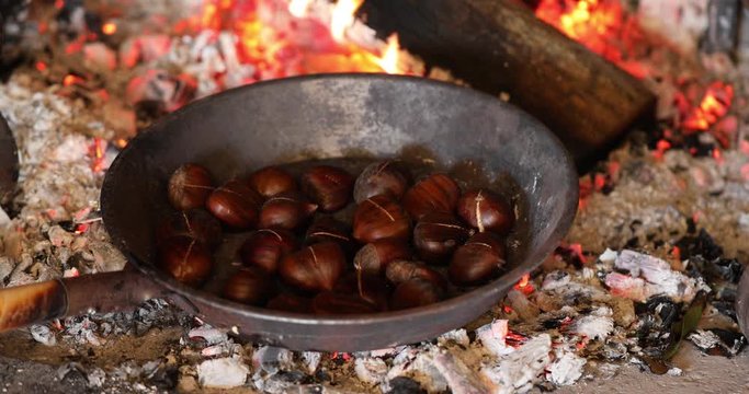 Chestnuts roasting in the fireplace