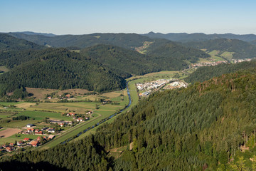 Obraz premium Aerial view of the Kinzig valley at Fischerbach and Hausach in the Black Forest, Germany
