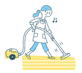 Obraz premium 掃除機で掃除する女性