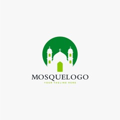 Mosque logo design vector. Islamic building illustration. Home for pray sign vector. Green color design.