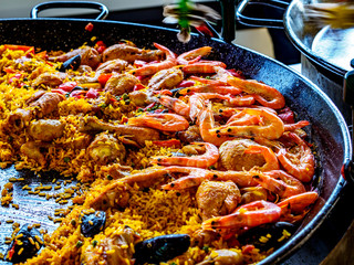 Shrimp Creole in heavy saucepan with saffron rice
