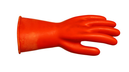 red rubber gloves for electric  isolated on white background - obrazy, fototapety, plakaty