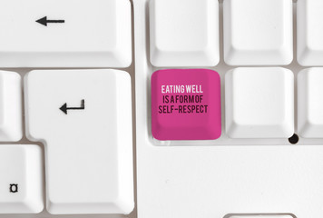 Conceptual hand writing showing Eating Well Is A Form Of Self Respect. Concept meaning a quote of...