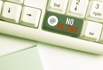 Text sign showing No Bullying. Business photo showcasing stop aggressive behavior among children...