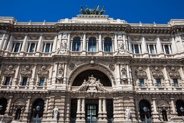 Fototapeta na wymiar The Palace of Justice the seat of the Supreme Court of Cassation and the Judicial Public Library located in the Prati district of Rome built between 1888 and 1910
