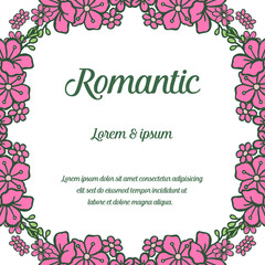 Drawing of pink flower frame hand drawn, for design element of card romantic. Vector