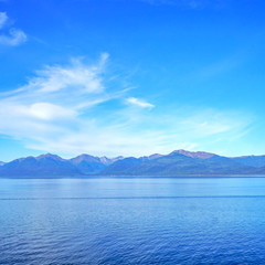 Mountains on the coast of Alaska at the end of summer