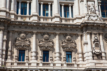Obraz na płótnie Canvas Detail of the Palace of Justice the seat of the Supreme Court of Cassation and the Judicial Public Library located in the Prati district of Rome built between 1888 and 1910