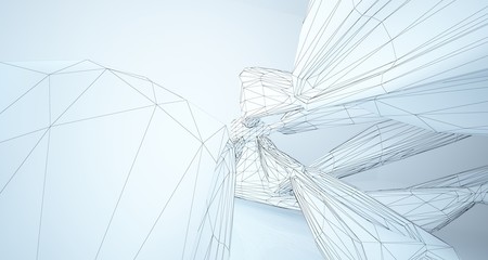 Fototapeta premium Drawing abstract architectural white interior of a minimalist house with large windows. 3D illustration and rendering.